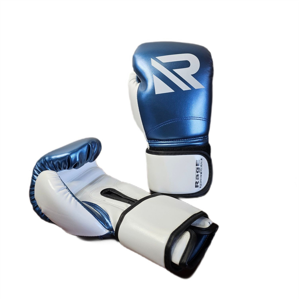 Перчатки боксерские Rage fight gear 12 унц / перчатки тренировочные 12 OZ для бокса кож/зам сине-белый #1