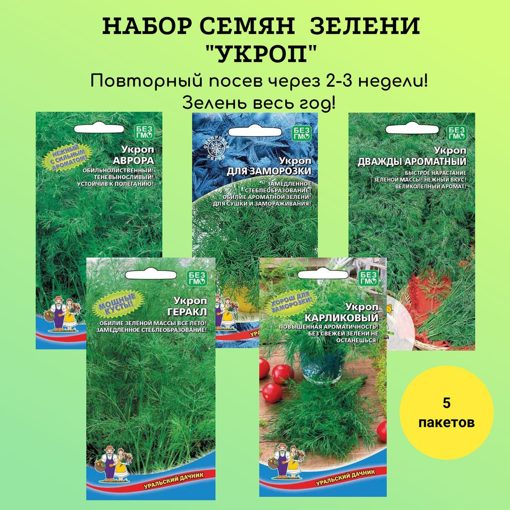 Набор семян зелени "Укроп", Уральский дачник, 5 пакетов #1