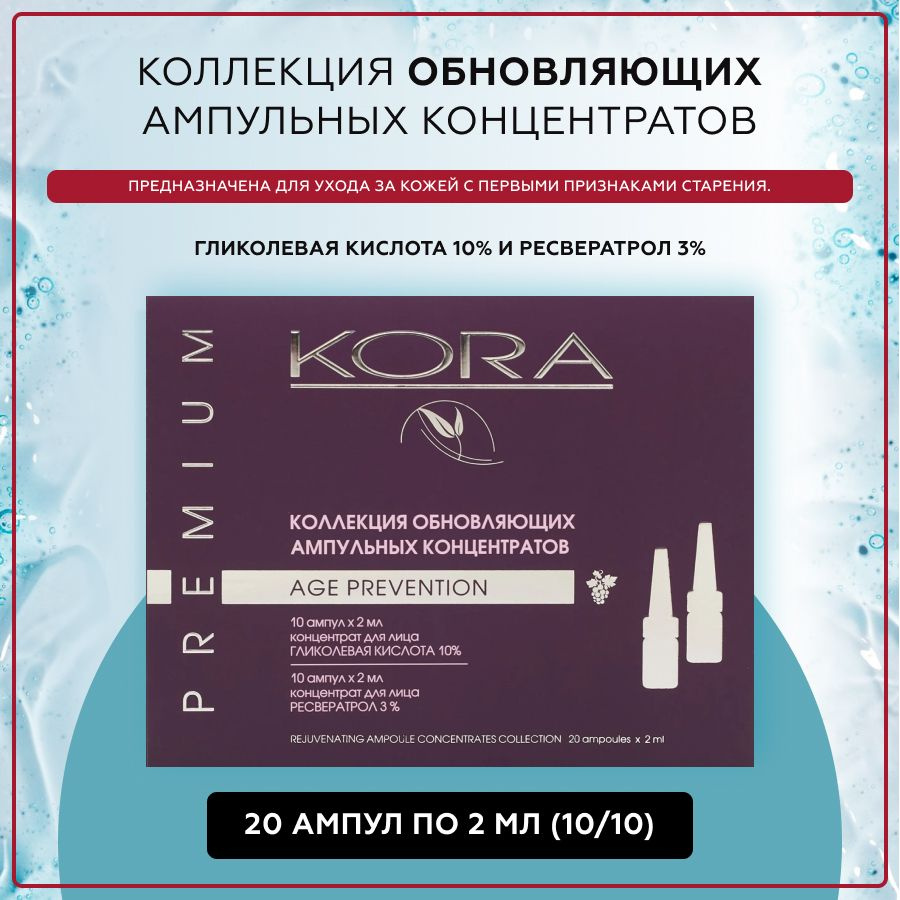 Коллекция обновляющих ампульных концентратов, гликолевая кислота 10%, KORA  #1