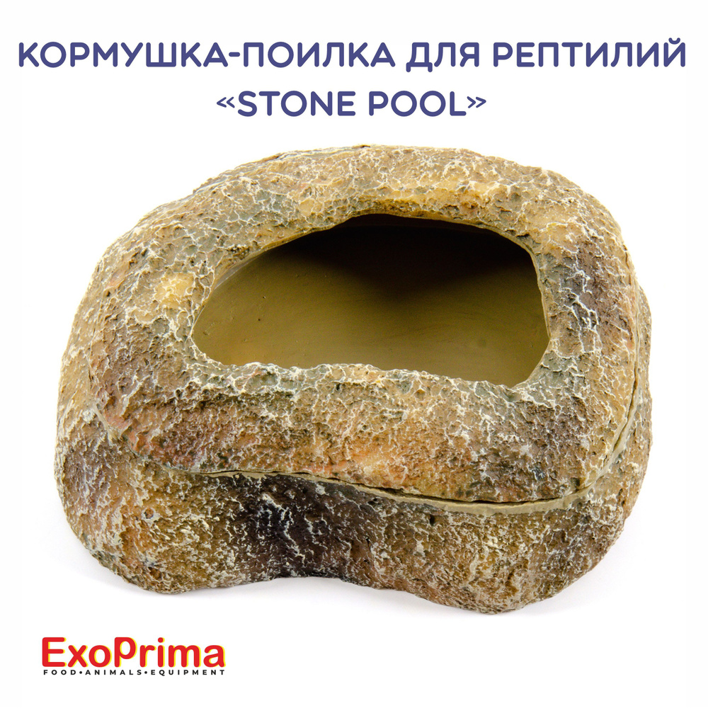 Кормушка - поилка для рептилий EXOPRIMA "Stone Pool", бежевая, 12.3х9.7х4.5см  #1