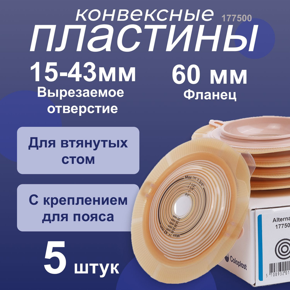 177500 Пластины конвексные, выпуклые фланец 60 мм 5 шт Coloplast Колопласт Алтерна Convex (Deep) с креплениями #1