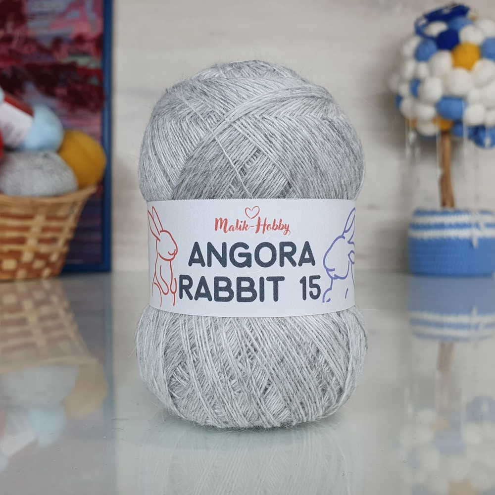 Пряжа Angora Rabbit 15 - 008 (св.серый меланж) 1 моток Malik-hobby, (15% ангора, 5% шерсть, 30% вискоза, #1