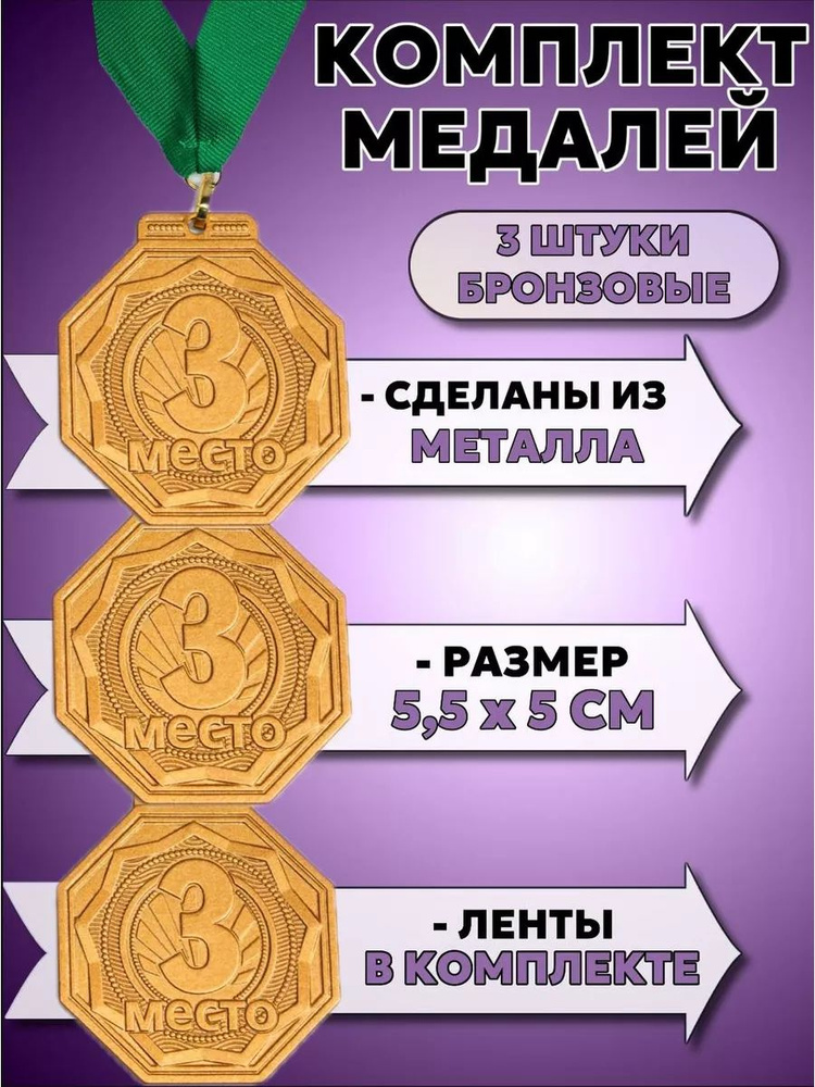 Медали спортивные комплект 3 штуки 3 место #1