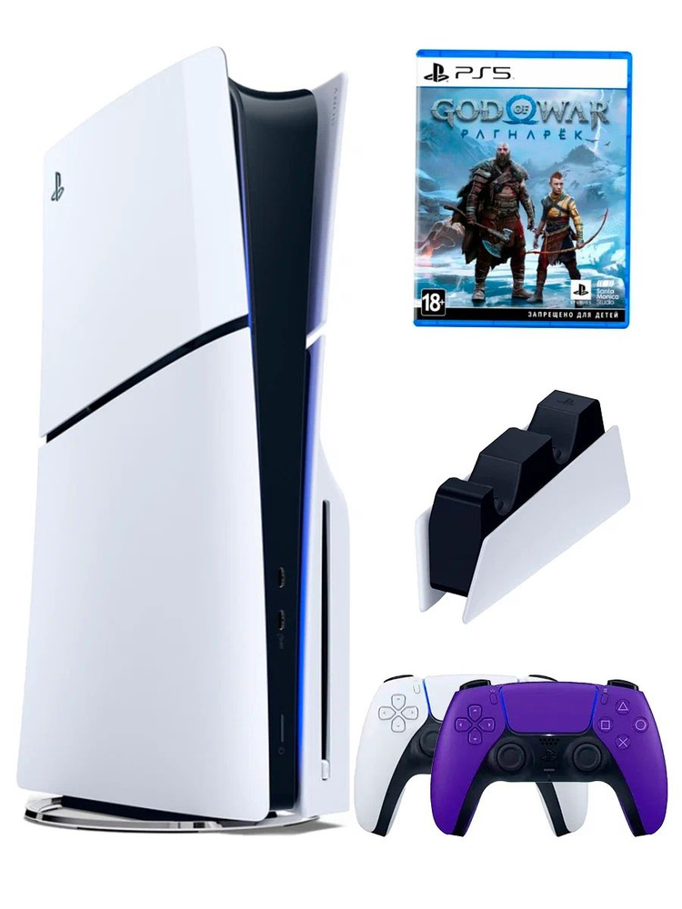 PS5 (ПС5) Игровая приставка Sony PlayStation 5 Slim +2-й геймпад(фиолетовый)+зарядное+игра God of War, #1