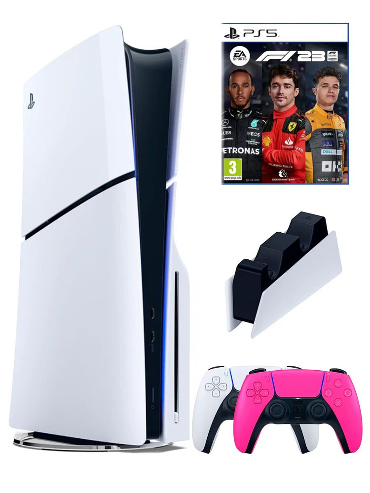 PS5 (ПС5) Игровая приставка Sony PlayStation 5 Slim disc + 2-й геймпад(розовый) + зарядное + игра Формула #1