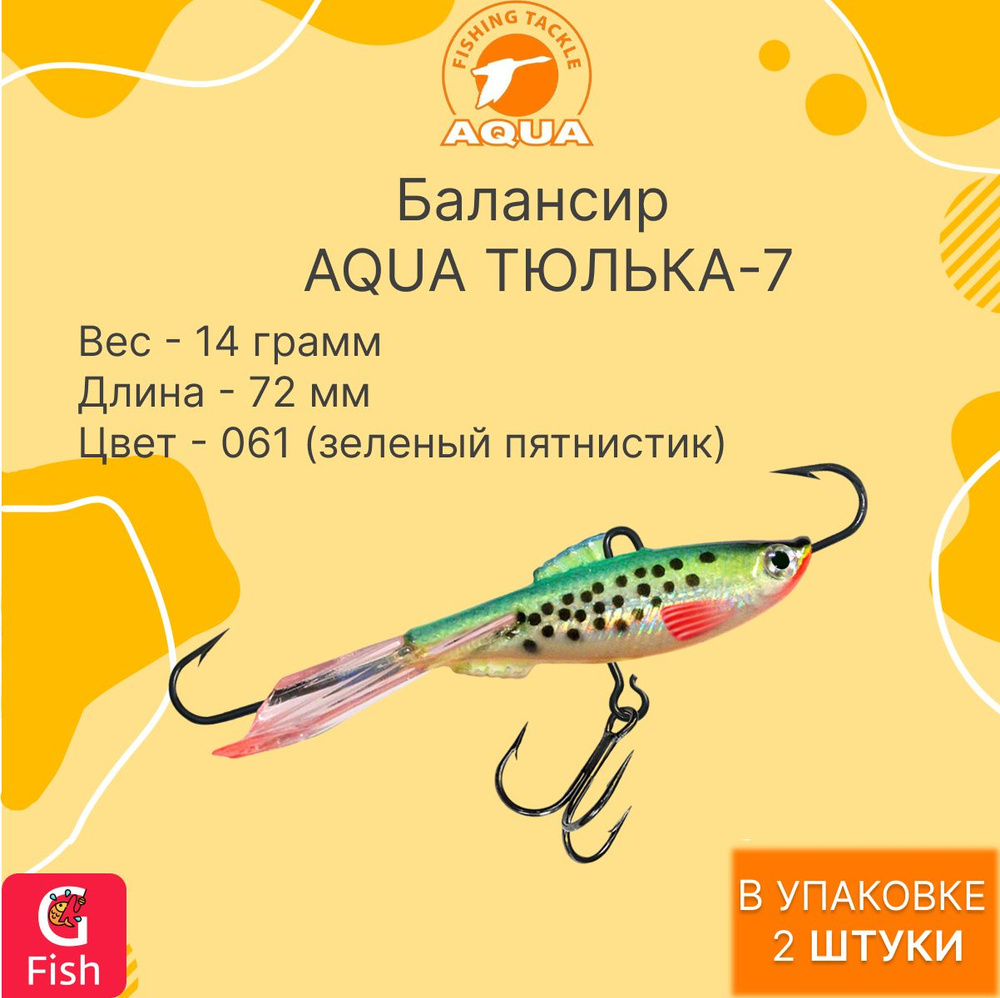 Балансир для рыбалки AQUA ТЮЛЬКА-6 72mm цвет 061 (зеленый пятнистик), 2 штуки  #1