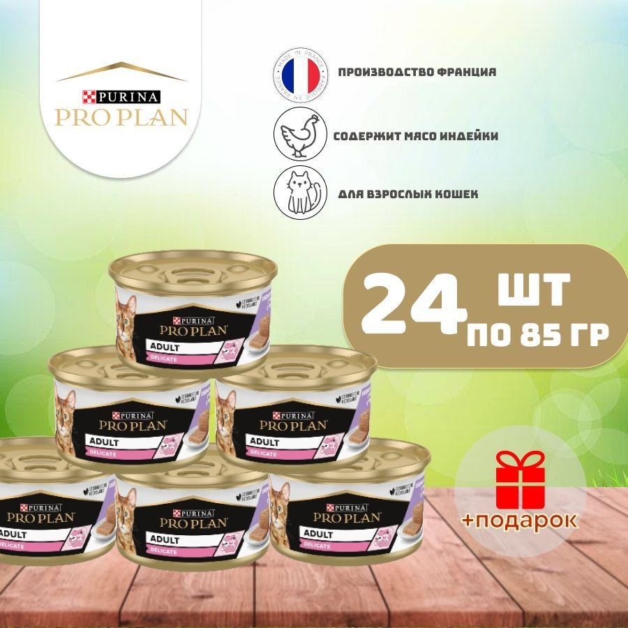 Влажный корм Purina Pro Plan Delicate паштет для кошек с индейкой 85г х 24шт  #1