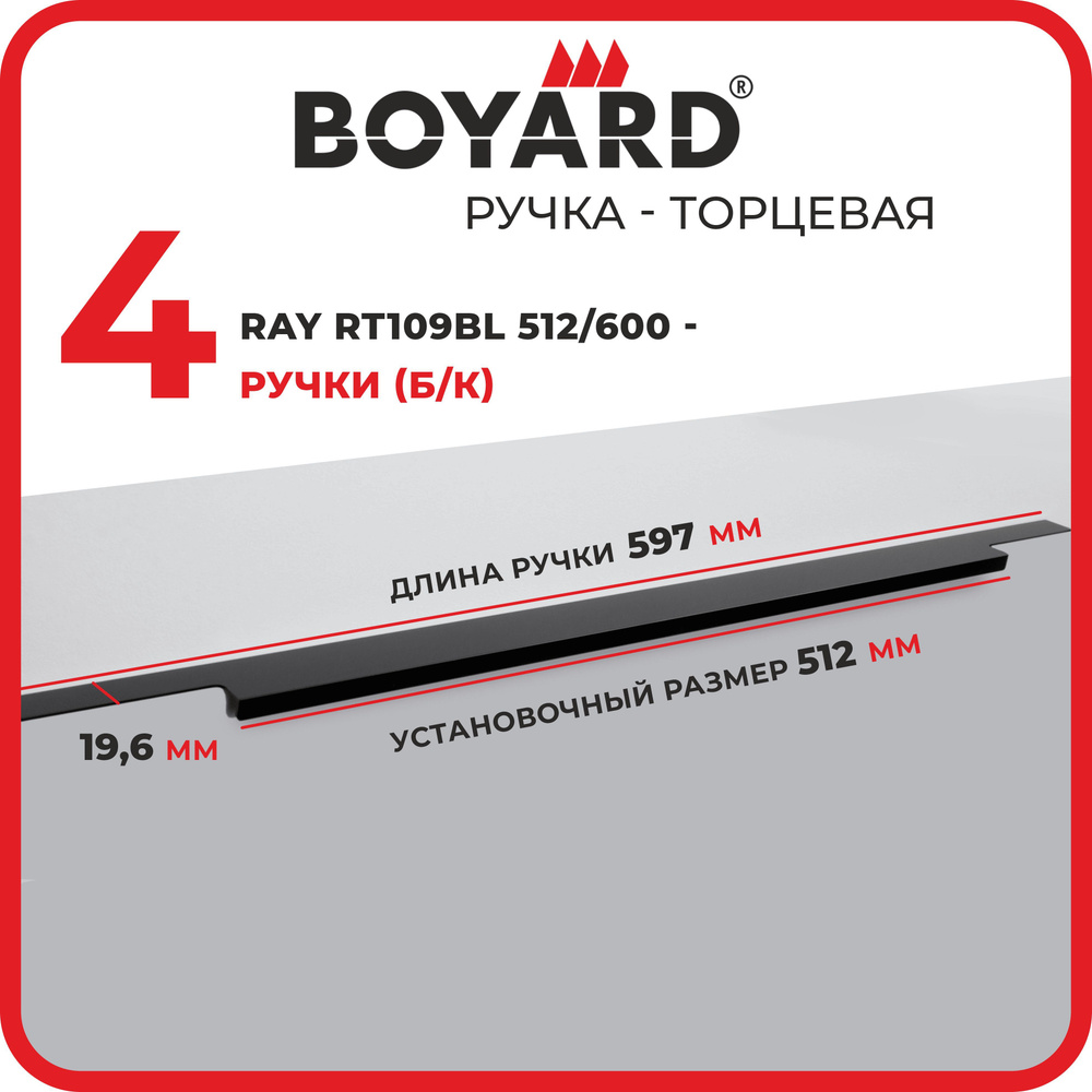 Мебельная ручка, торцевая, скрытая, накладная RAY RT109BL - черный матовый, длина 597 мм, комплект 4шт #1