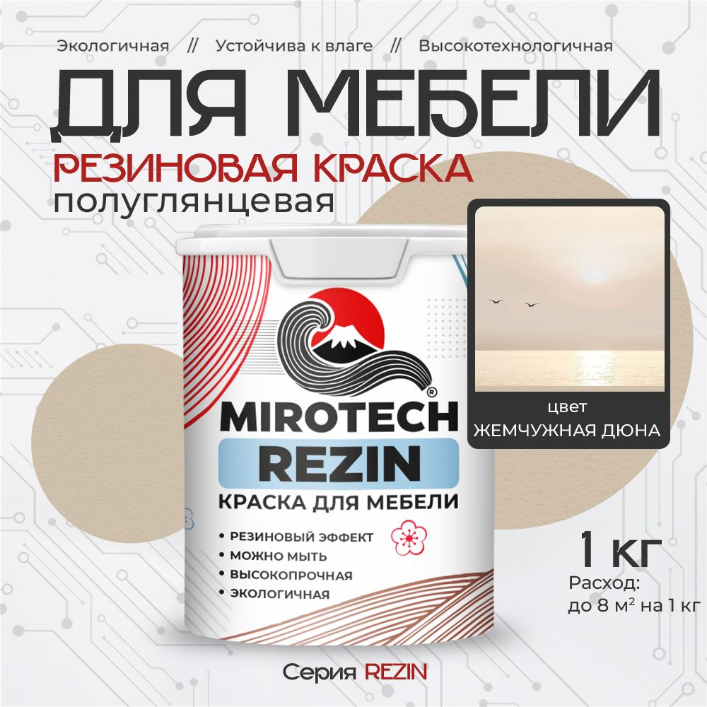 Резиновая краска для мебели MIROTECH REZIN для кухонных фасадов, для деревянных поверхностей и МДФ, моющаяся, #1