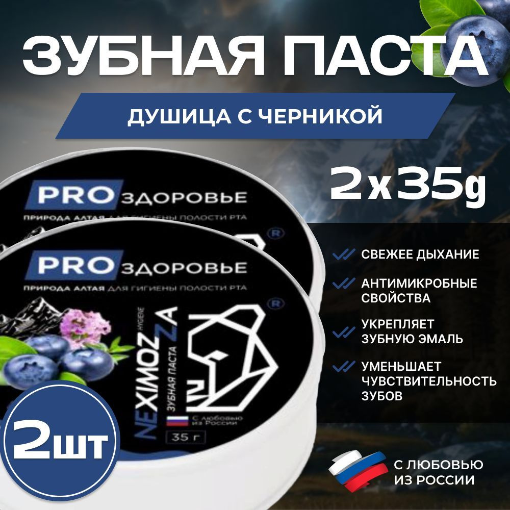 Алтайская Зубная паста ДУШИЦА с ЧЕРНИКОЙ, Neximozza hygiene 2х35г  #1