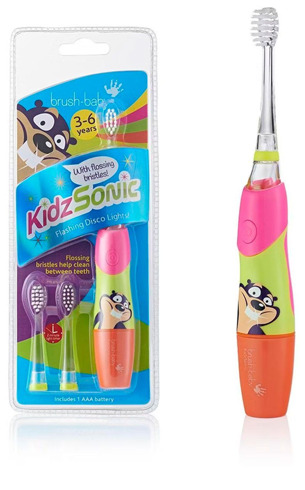 Щетка зубная электрическая звуковая Brush-Baby KidzSonic pink, 3-6 лет (BRB070), розовая  #1