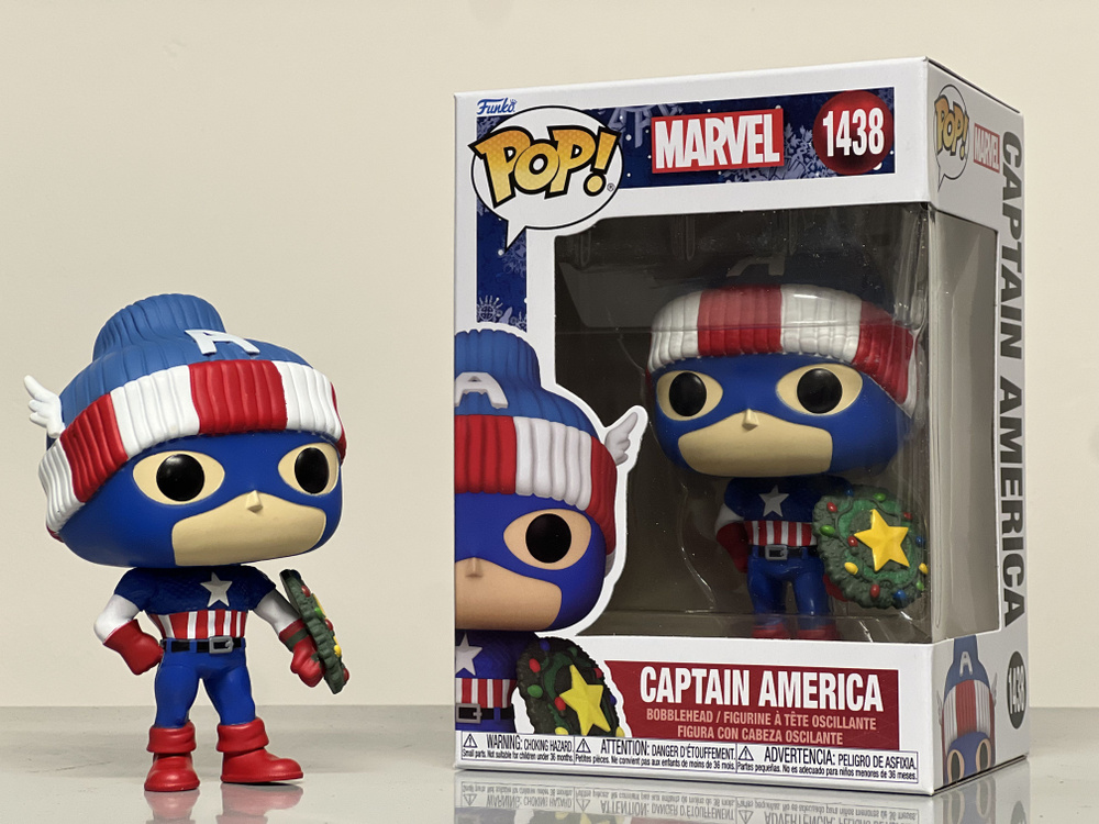 Фигурка Funko Pop! Captain America Holiday 2024 (Фанко Поп Капитан Америка в шапке из комиксов Марвел) #1