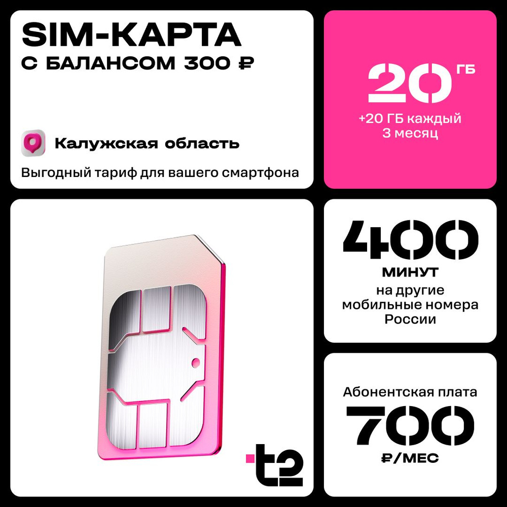 SIM-карта t2 "Мой онлайн", Калужская область, Баланс 300 руб #1