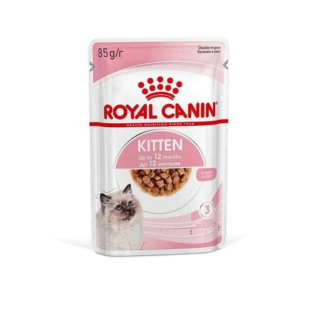 Royal Canin Kitten влажный корм котят до 12 месяцев кусочки в соусе, в паучах - 85 г  #1