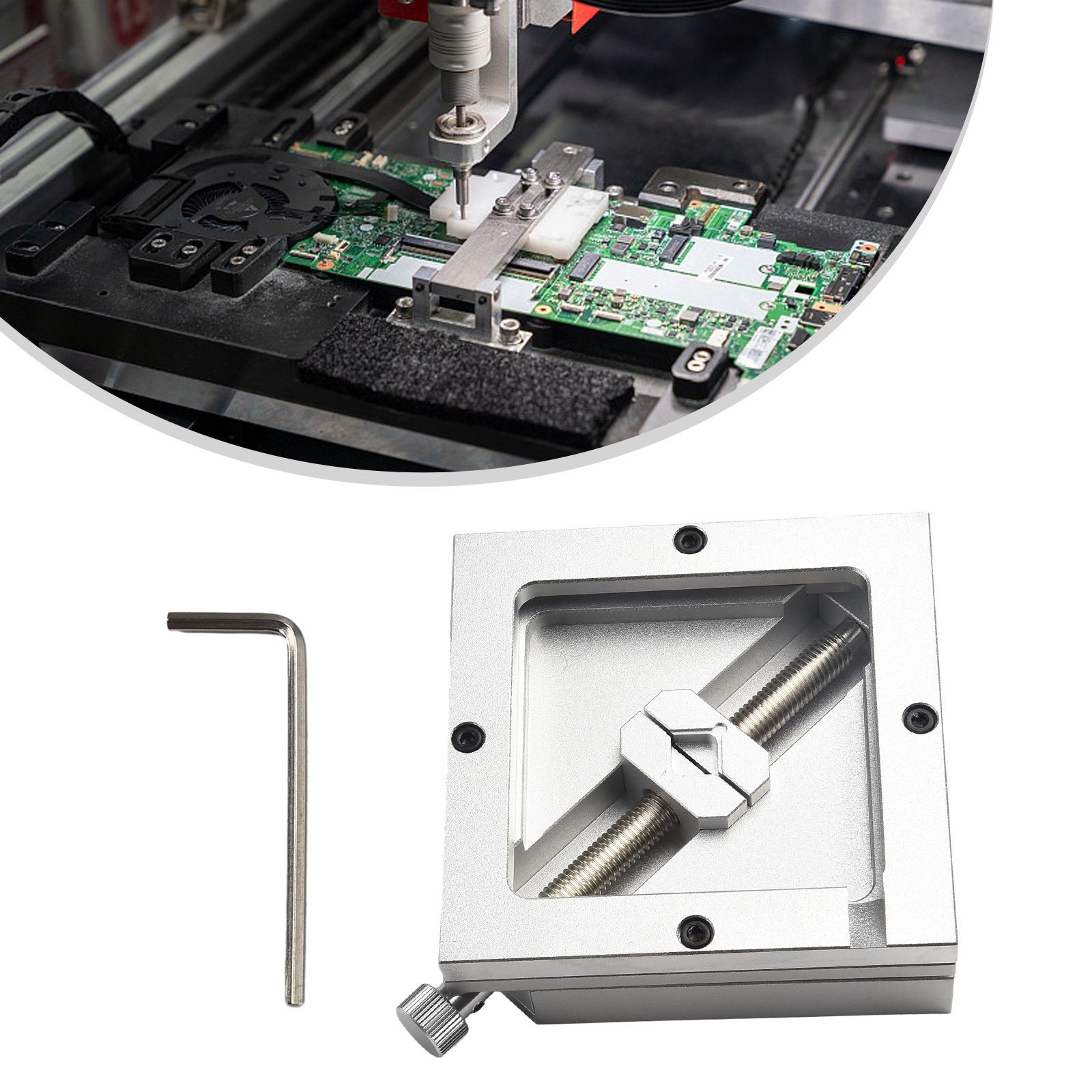 OZ-CUCR-BGAReballingKit90mmReballStationFixtureJigс10универсальнымитрафаретамиPCBTemplateBracketClampCNCTool