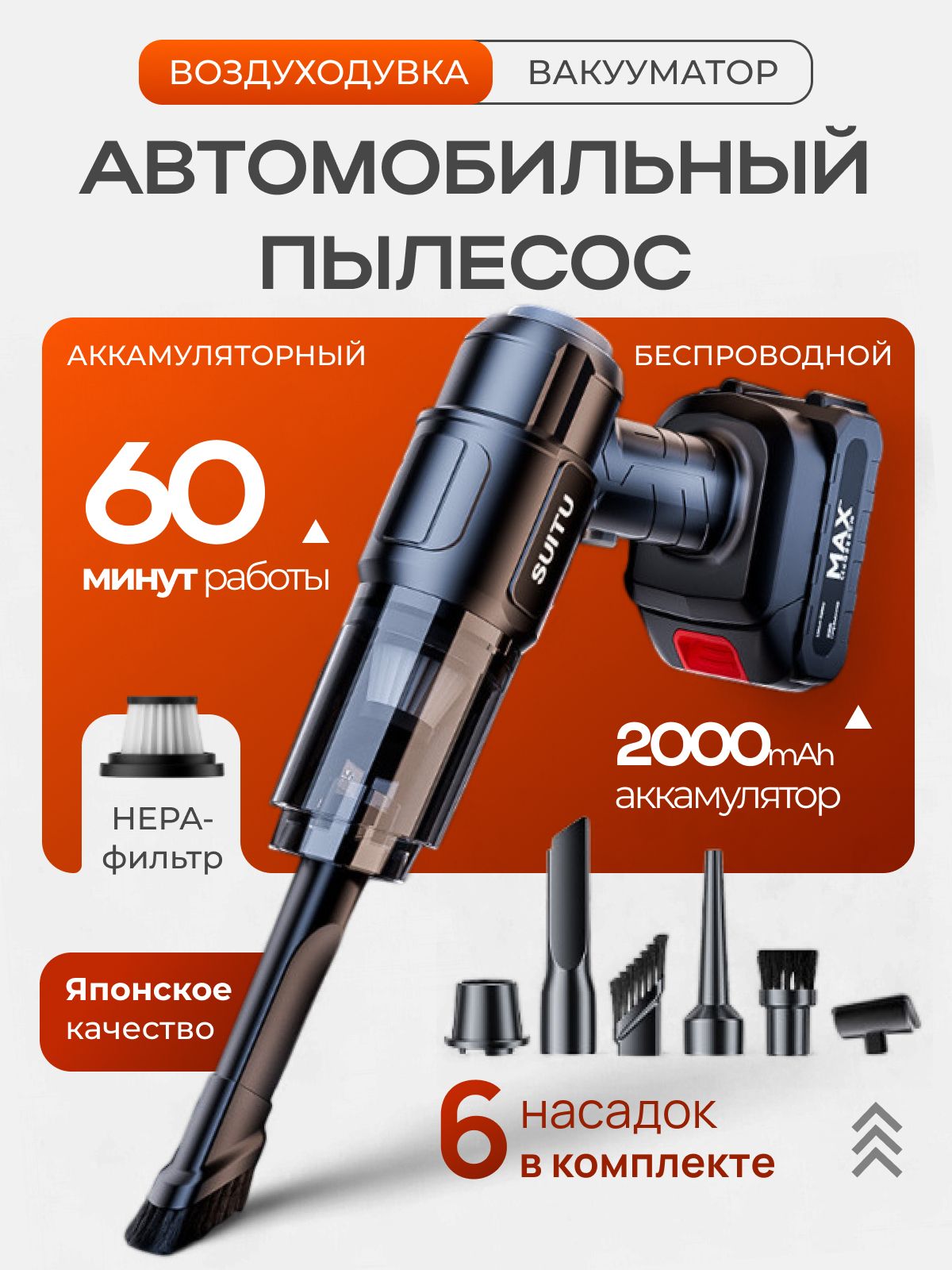 Мощныйбеспроводнойпылесосдляавтомобилей