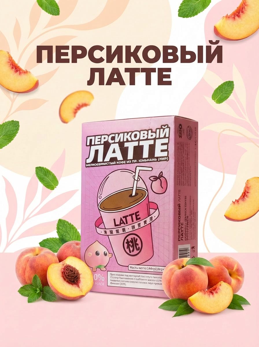 КоферастворимыйсублимированныйПерсиковыйлатте3в1"ПандаКофе"Подарочныйнабор144г,8шт.