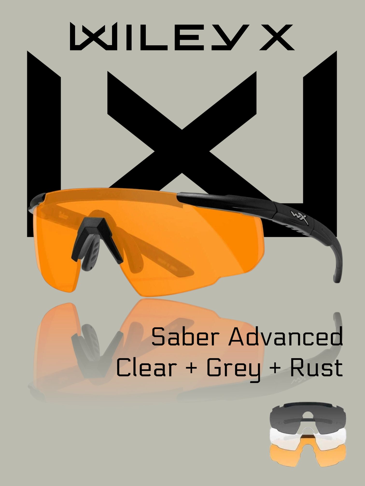 ОчкитактическиезащитныеWileyXSaberAdvanced,оправаMatteBlack,линзыClear+Grey+Rust(308)