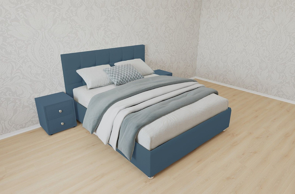 Двуспальная кровать Афина с матрасом 160x200 с подъемным механизмом и с коробом для белья велюр бирюзовый #1