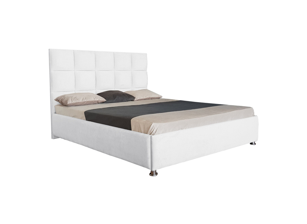 Двуспальная кровать Флорида Нью 180x200 основание металлическое с ламелями велюр белый ножки 13 см хром #1