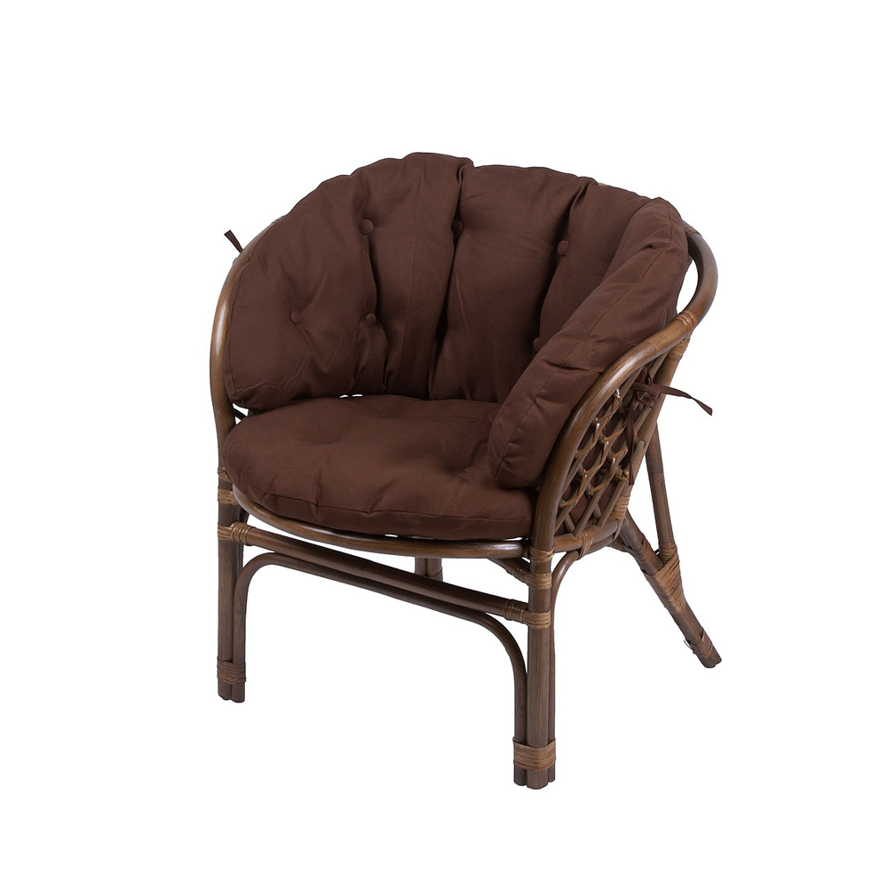 Кресло Багама из натурального ротанга с большой коричневой подушкой, цвет орех матовый , 70х65х75 см #1