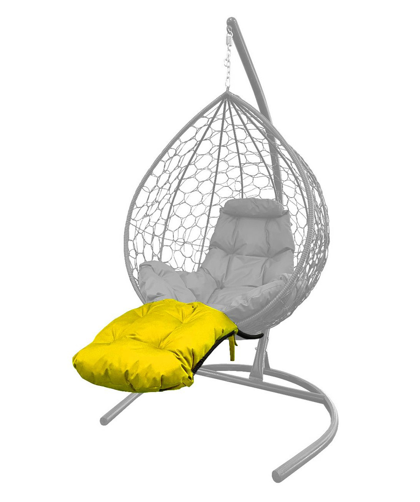 Подставка для ног на кресло подвесное, с ротангом черное, желтая подушка  #1