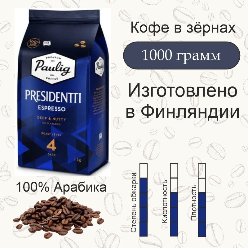 Кофе в зернах Paulig Presidentti Espresso, 1000 гр. Финляндия #1