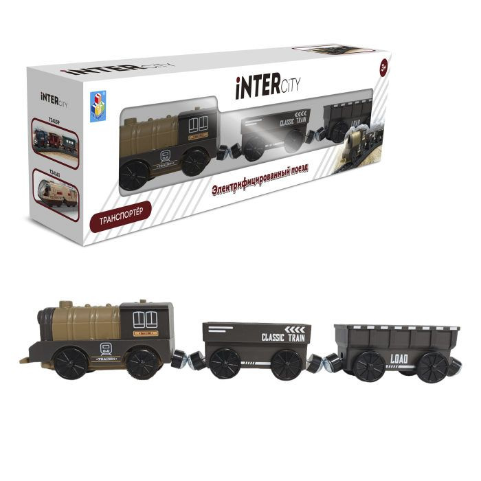 Поезд детский InterCity "Транспортёр" 1TOY со светом, паровозик игрушечный, электропоезд, локомотив игрушки, #1
