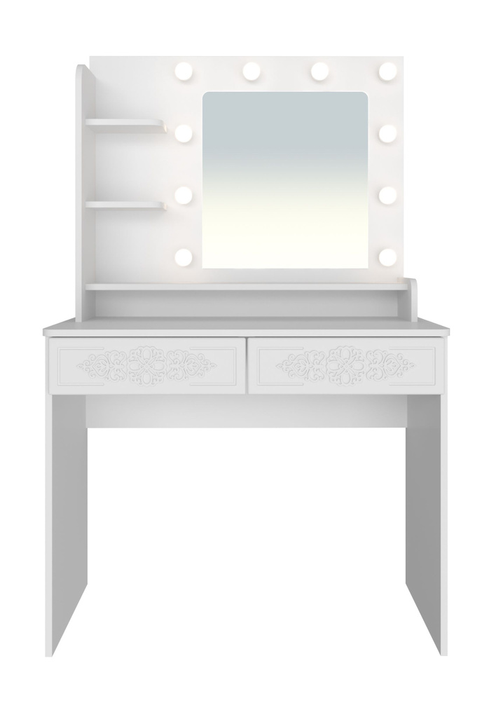 Туалетный стол с зеркалом и подсветкой Ассоль ТСН-5 белое дерево  #1