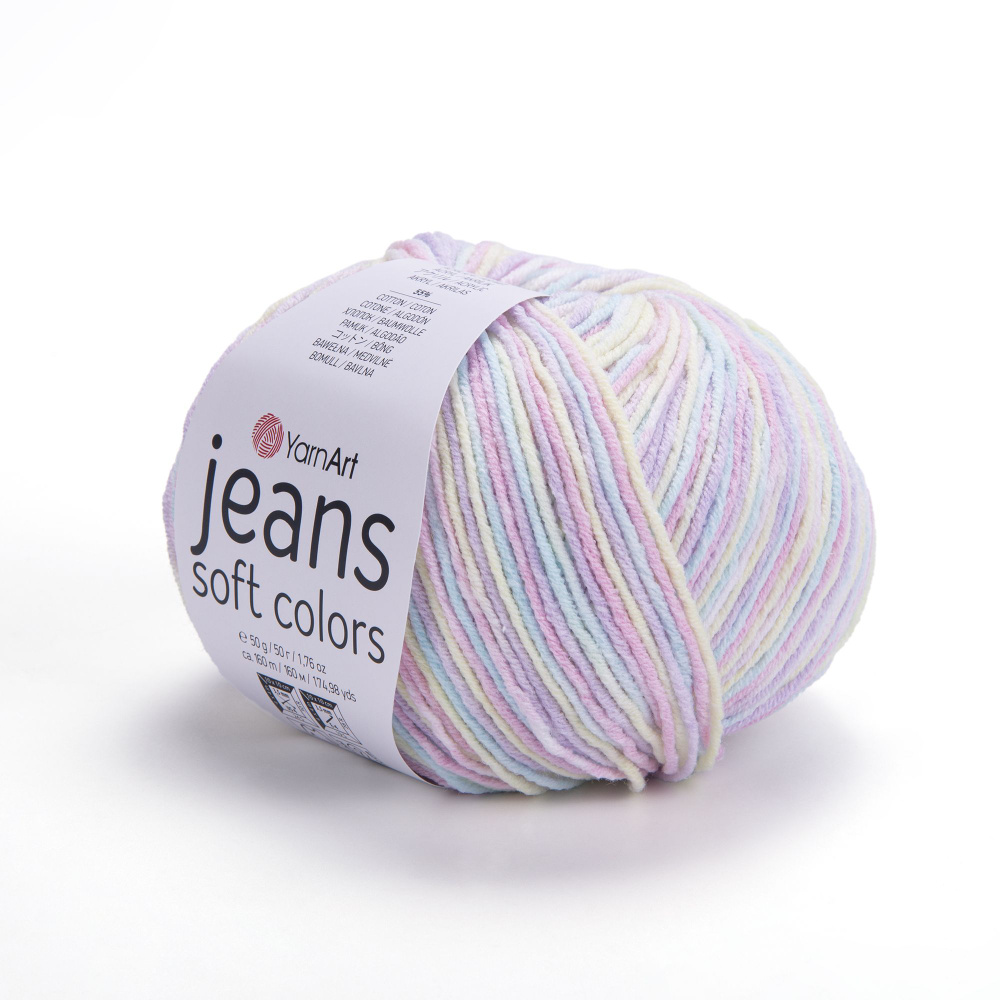 Пряжа Jeans Soft Colors - 5мотков( 6212 -св желтый-св розовый-св сиреневый-св голубой) 50гр, 160м, 55% #1
