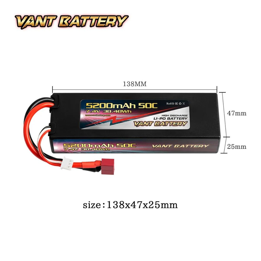 Аккумулятор для радиоуправляемой машинки 7.4V Li-Po Vant 5200mah 50C разъем T-plug  #1