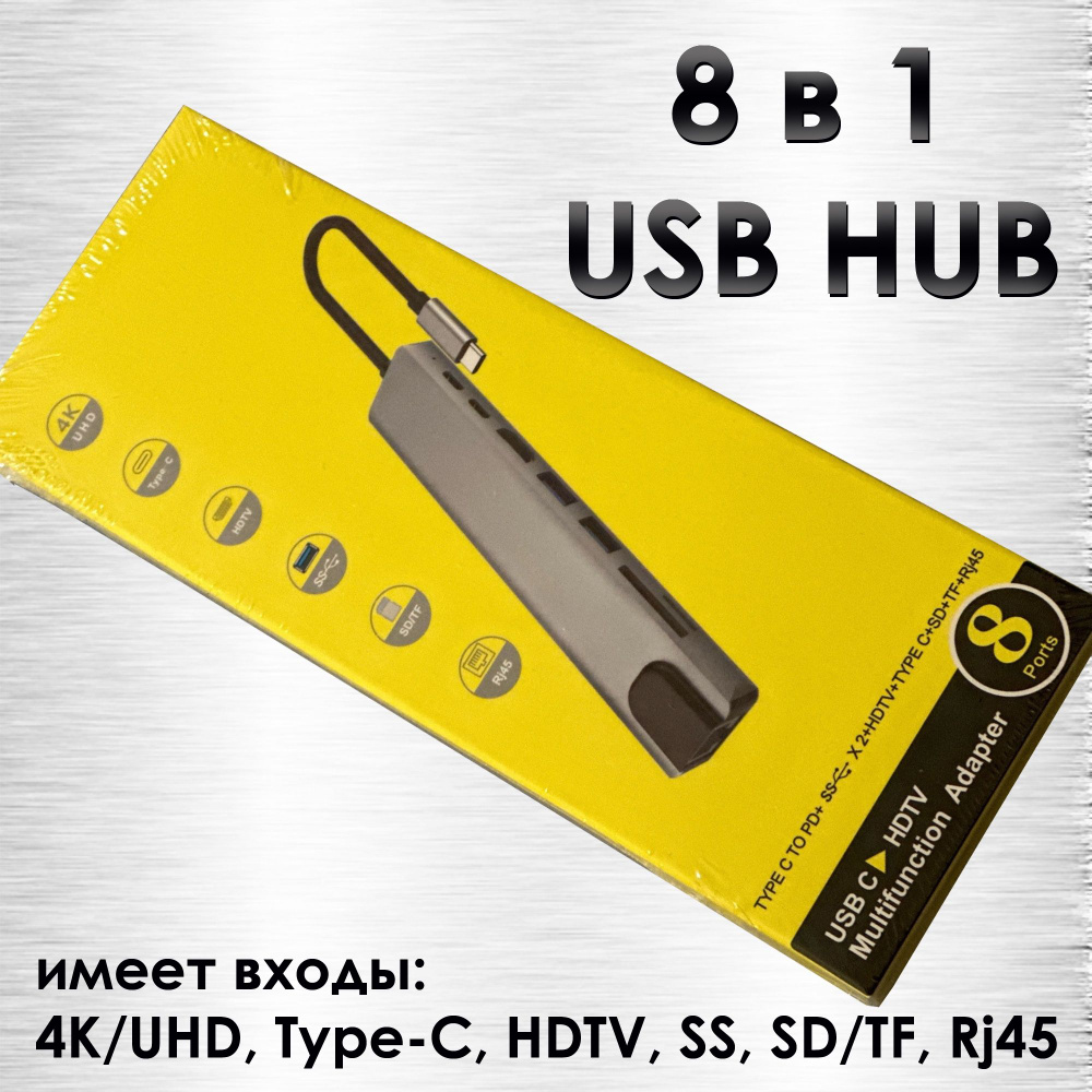 Концентратор TM8 USB-C hub 8 в 1 RJ45, HDMI, SD, USB 3.0 #1