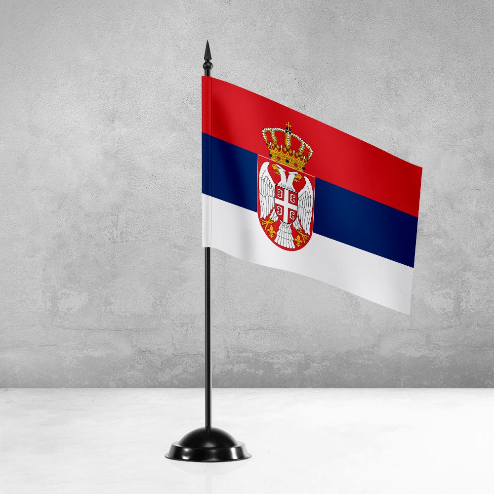 Настольный флаг Сербии на пластиковой черной подставке  #1