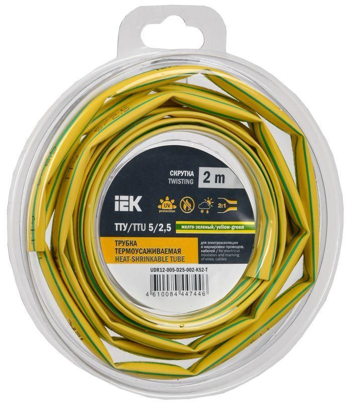 Трубка термоусадочная ТТУ нг-LS 5/2.5 желт./зел. (уп.2м) IEK UDR12-005-D25-002-K52-T  #1