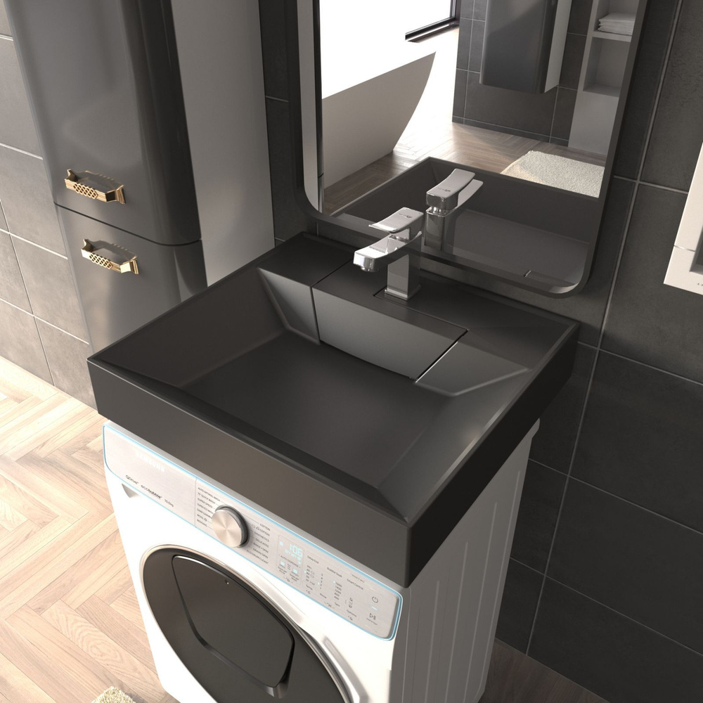 Раковина для ванной над стиральной машиной Uperwood Top 60х55х11 см, черная матовая  #1