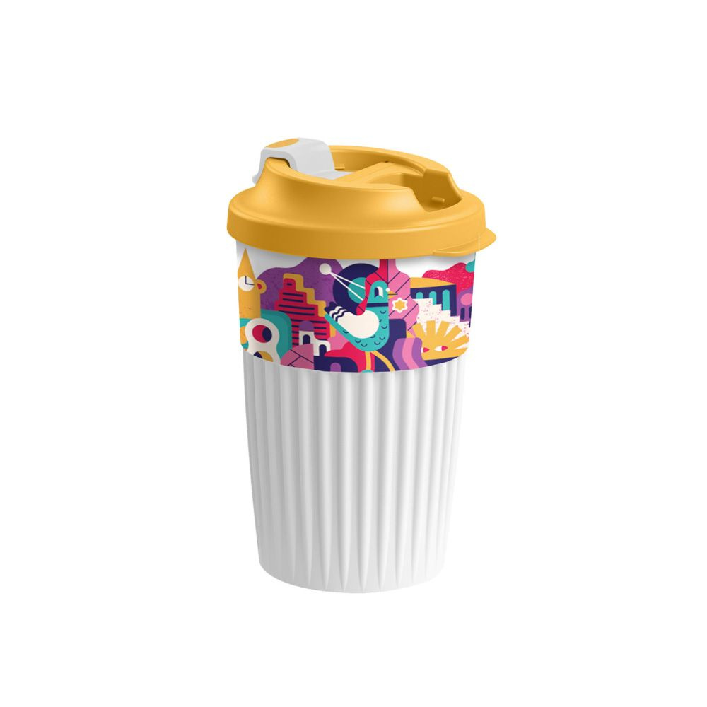 Стакан с декором Городские фантазии для горячих напитков с крышкой и клапаном, для кофе, чая (Белый) #1