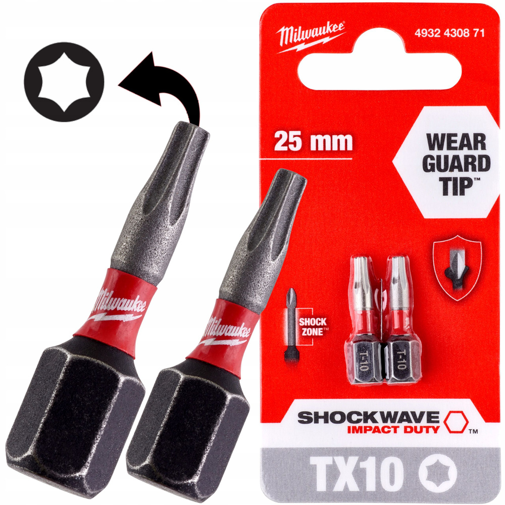Бита TX10 Х 25 мм Milwaukee Shockwave (2 шт) ударная для шуруповерта, (арт. 4932430871)  #1
