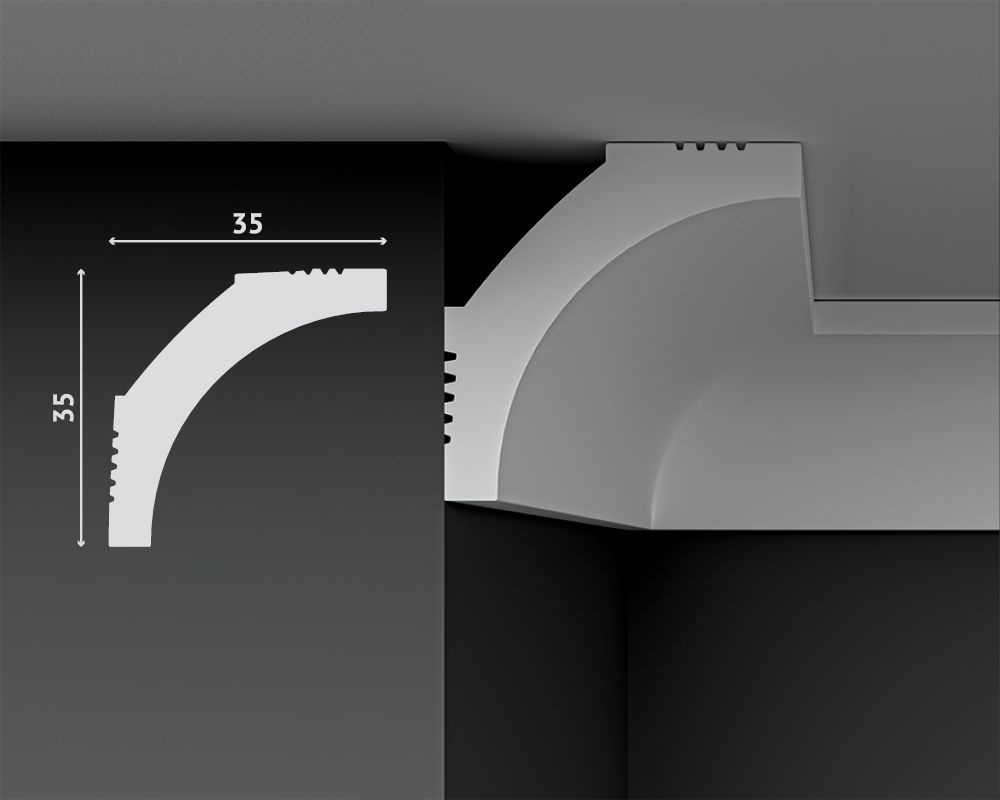Плинтус Decostar PolyStyle SG-B35/35 на потолок, ударопрочный, полистирол (xps) белый 2000x35 мм (2 шт.) #1