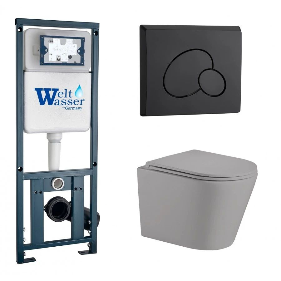 Комплект Weltwasser 10000010999 подвесной унитаз Salzbach 004 MT-GR + инсталляция Marberg 410 + кнопка #1