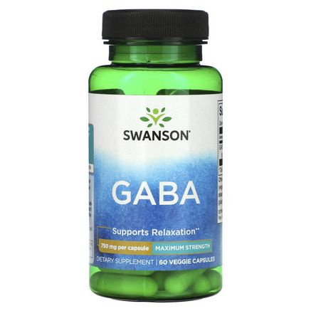 Swanson, ГАМК, Gaba максимальная эффективность, 750 мг, 60% в растительной оболочке  #1
