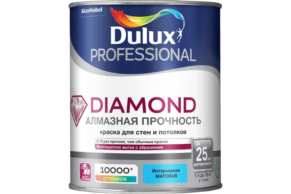DULUX Комплект лакокрасочных материалов Краска для стен и потолков, износостойкая DIAMOND АЛМАЗНАЯ ПРОЧНОСТЬ #1