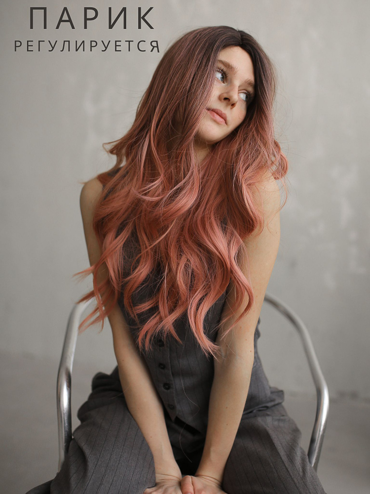 Парик розовый с челкой женский, из искусственных волос #1