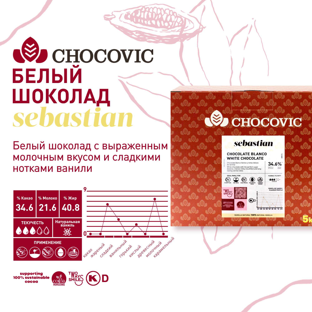 Шоколад белый Sebastian 34,6 % Chocovic (Чоковик) 5 кг #1