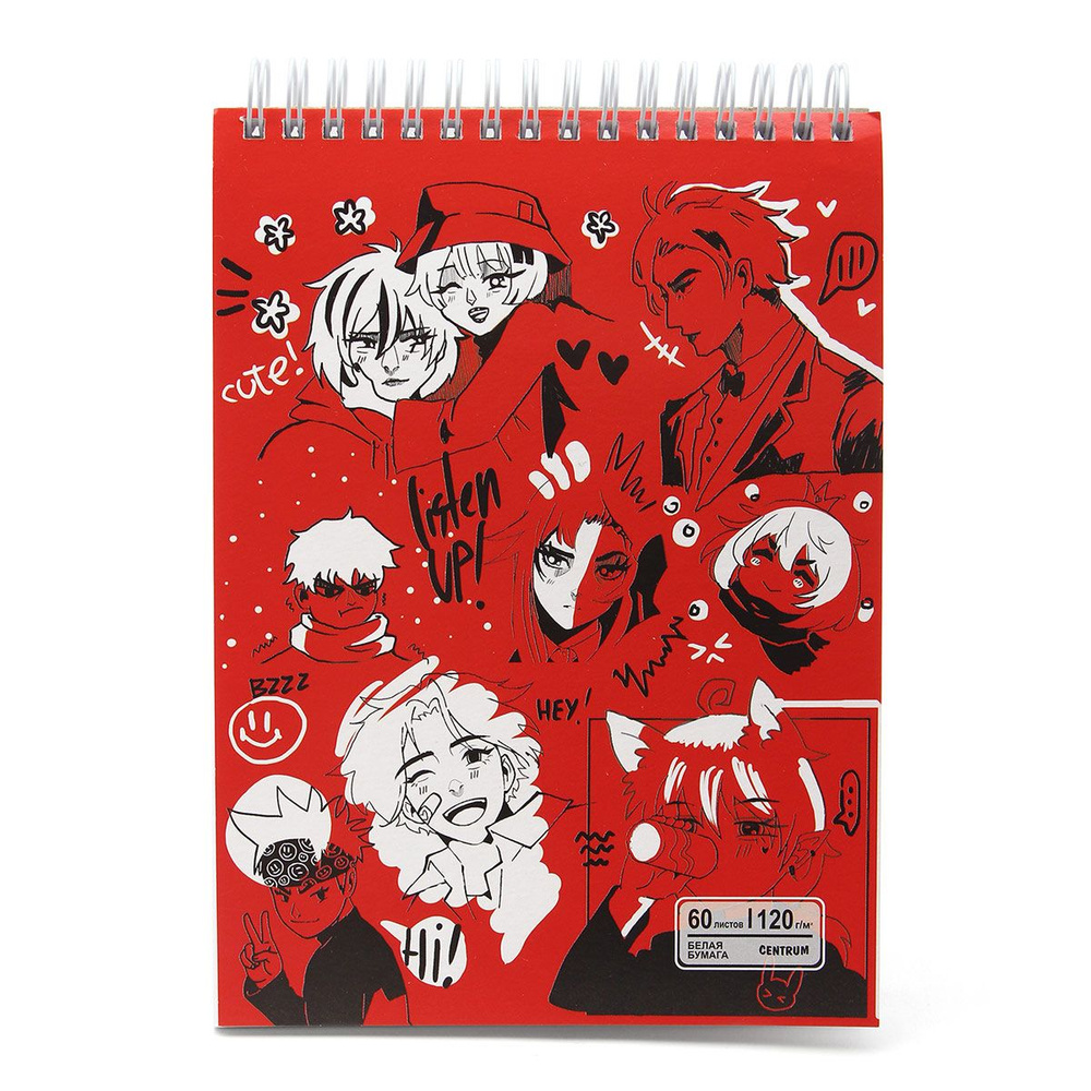 Скетчбук Аниме красный, формат А5, 60 листов, 201*147 мм, Centrum #1