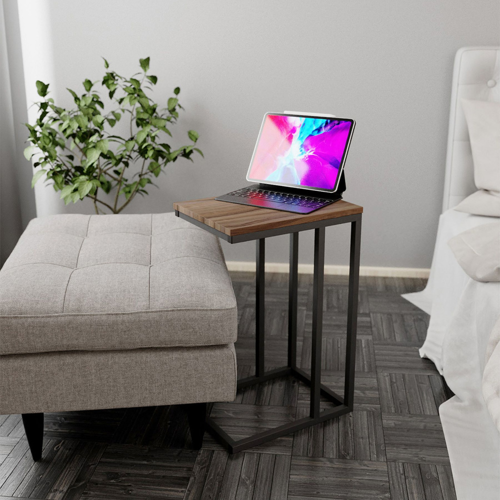 Прикроватный столик IamLoft для ноутбука 40 х 30 х 65 см, ЛДСП + металл, цвет ясень темный  #1