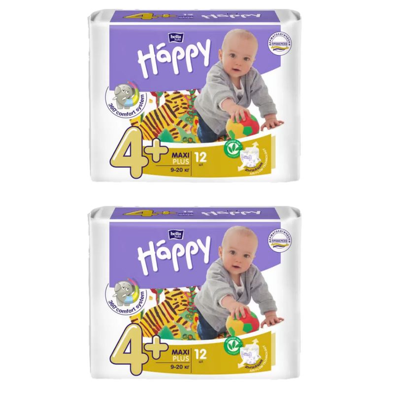 Bella Подгузники Baby Happy 4 maxi plus, 12 шт, 2уп #1