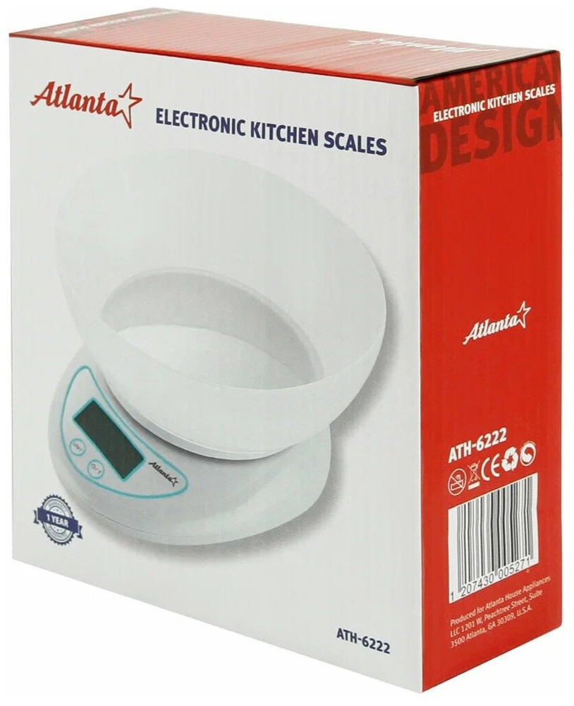 Atlanta Электронные кухонные весы Кухонные электронные весы с чашей ATLANTA ATH-6222, белый  #1