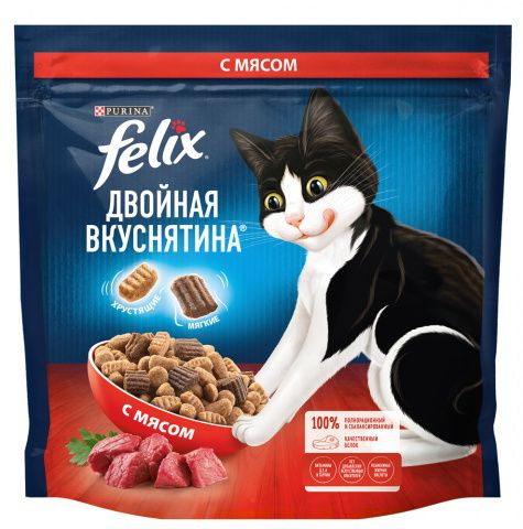 Двойная Вкуснятина сухой корм для взрослых кошек для взрослых кошек с мясом, 1,3 кг  #1