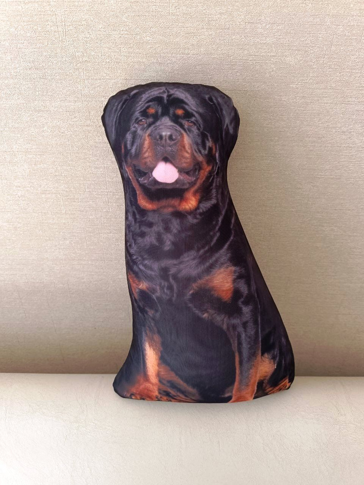 Реалистичная мягкая игрушка собака ротвейлер, антистресс в подарок, декоративная подушка  #1