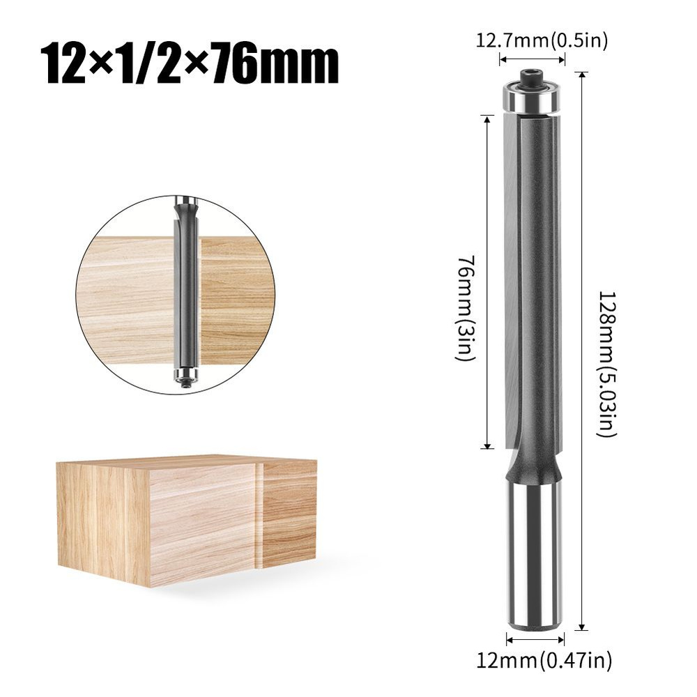 Фреза кромочная прямая (обгонная) с нижним подшипником 12.7 х 76 мм, хвостовик 12 мм  #1